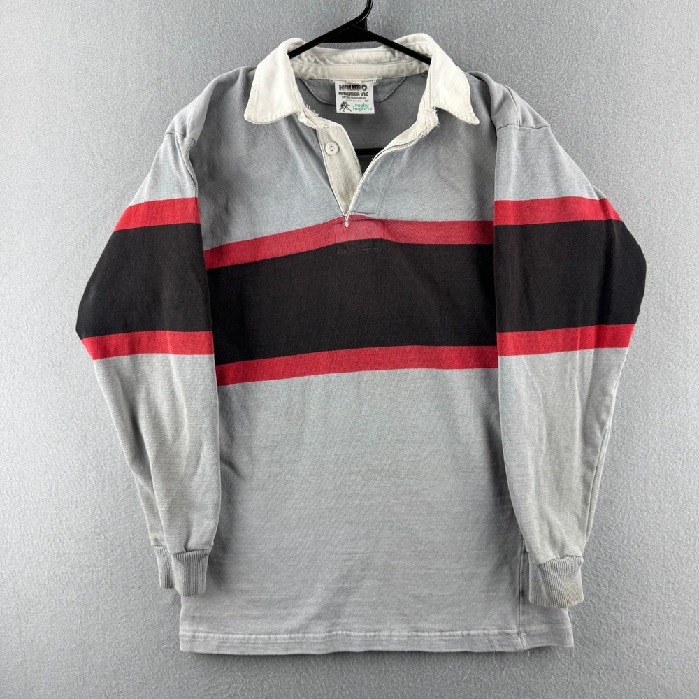 Vintage Halbro Rugby Shirt Mens 38 Gray 80s 90s Heavy Cotton Long Sleeve Jersey